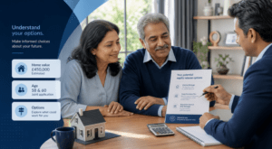 What Determines How Much Equity You Can Access? A mature couple reviews their home value, age and equity release options with a professional adviser.