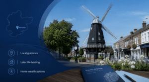 Equity Release Adviser in Rayleigh, featuring Rayleigh Windmill, local homes and later-life lending icons.