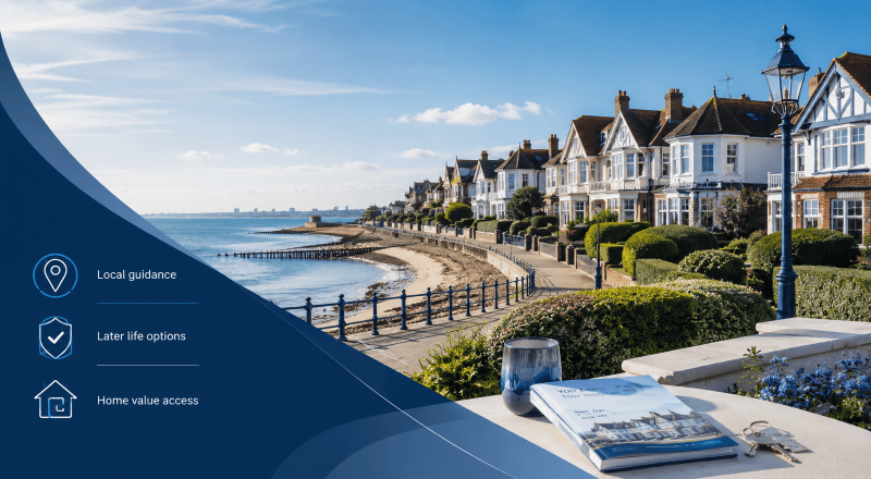 Equity Release Adviser in Thorpe Bay with coastal homes and local later-life guidance icons