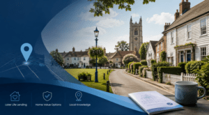 Equity Release Adviser in Thorpe-le-Soken with village homes, local map icon and later life lending symbols.