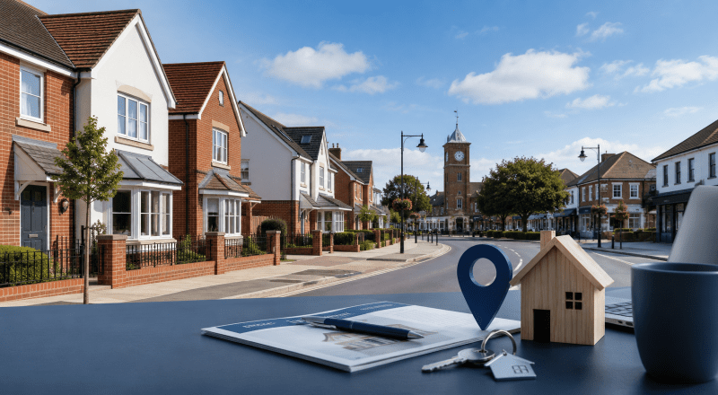 Equity Release Adviser in Rainham with local homes, property documents, house keys and a location marker.