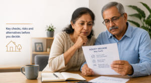 Is Equity Release Right for You? Indian couple reviewing equity release key facts and retirement options at home