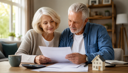 How Does Equity Release Work - retired homeowners reviewing paperwork at home