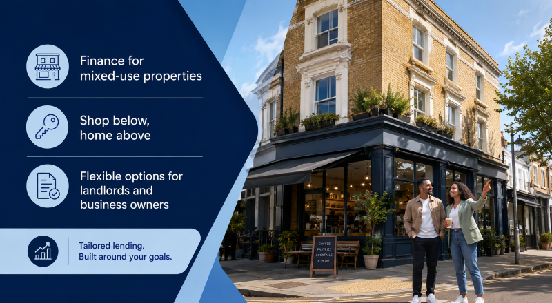 Semi-commercial mortgage for a mixed-use property with a ground-floor shop and residential accommodation above.