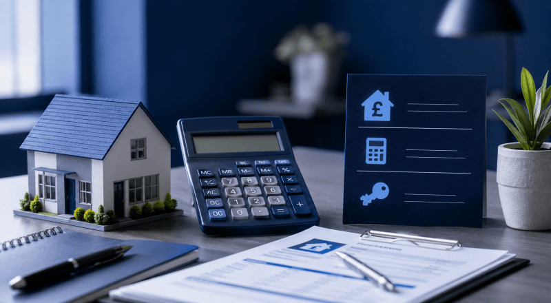 Buy-to-Let Affordability: A clean, professional buy-to-let affordability image using dark blue and light blue branding, with property, calculator and mortgage-planning details.