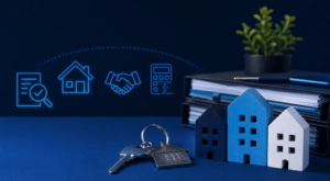 Complex Buy-to-Let Mortgages: A clean, on-brand hero image using dark and light blue tones, property models, keys, finance documents, and relevant mortgage icons.