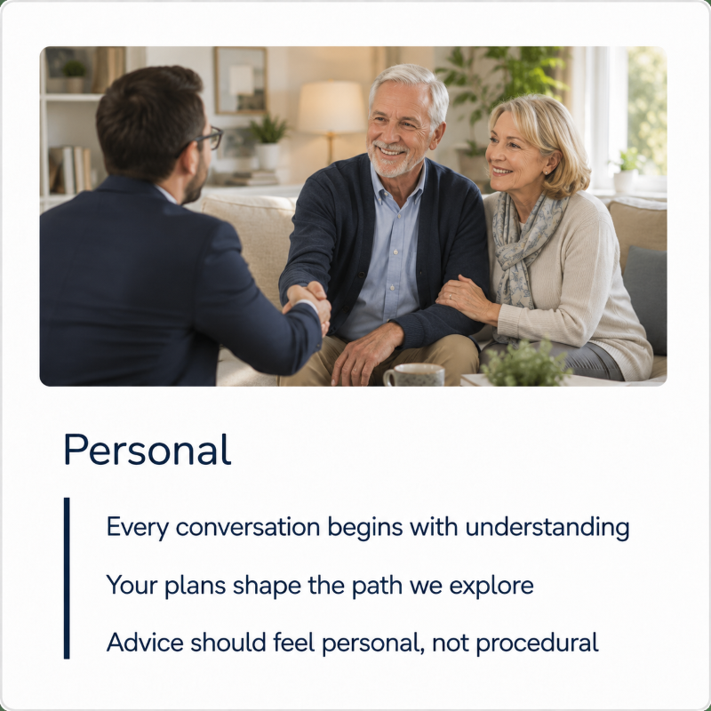 About Connect Lifetime Mortgages, showing an older couple in a warm home meeting with an adviser for personal later-life mortgage advice.