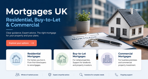 Mortgages UK hero image showing residential, buy-to-let and commercial mortgage options with Connect Lifetime Mortgages