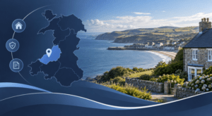 Equity Release Advisers in Ceredigion with highlighted Ceredigion map, coastal scenery and later-life property icons