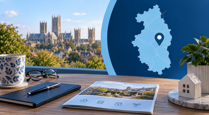 Equity Release Advisers in Lincolnshire with a Lincolnshire map, location pin and home-focused retirement planning imagery.