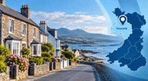Equity Release Advisers in Gwynedd with coastal homes, mountain scenery and a Gwynedd location map.